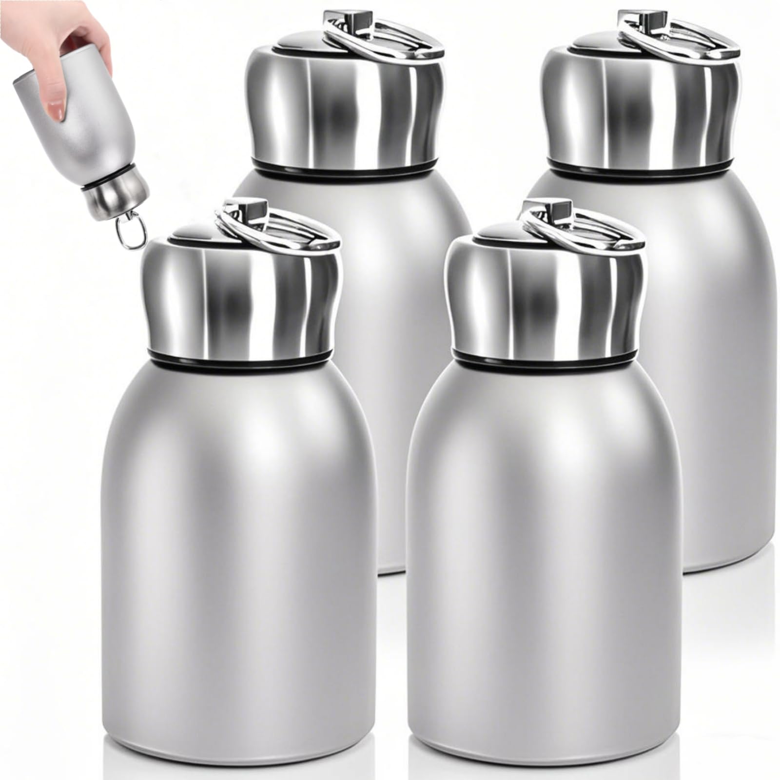 AVLA 4 Pack 10oz Mini Stainless Steel Water Bottle, Vacuum Insulated Sport Tumbler Cup, Leak-Proof Travel Coffee Mug for Hot and Cold Drinks, Women Gifts, Lunch Bag Camping Hiking Trips, Silver