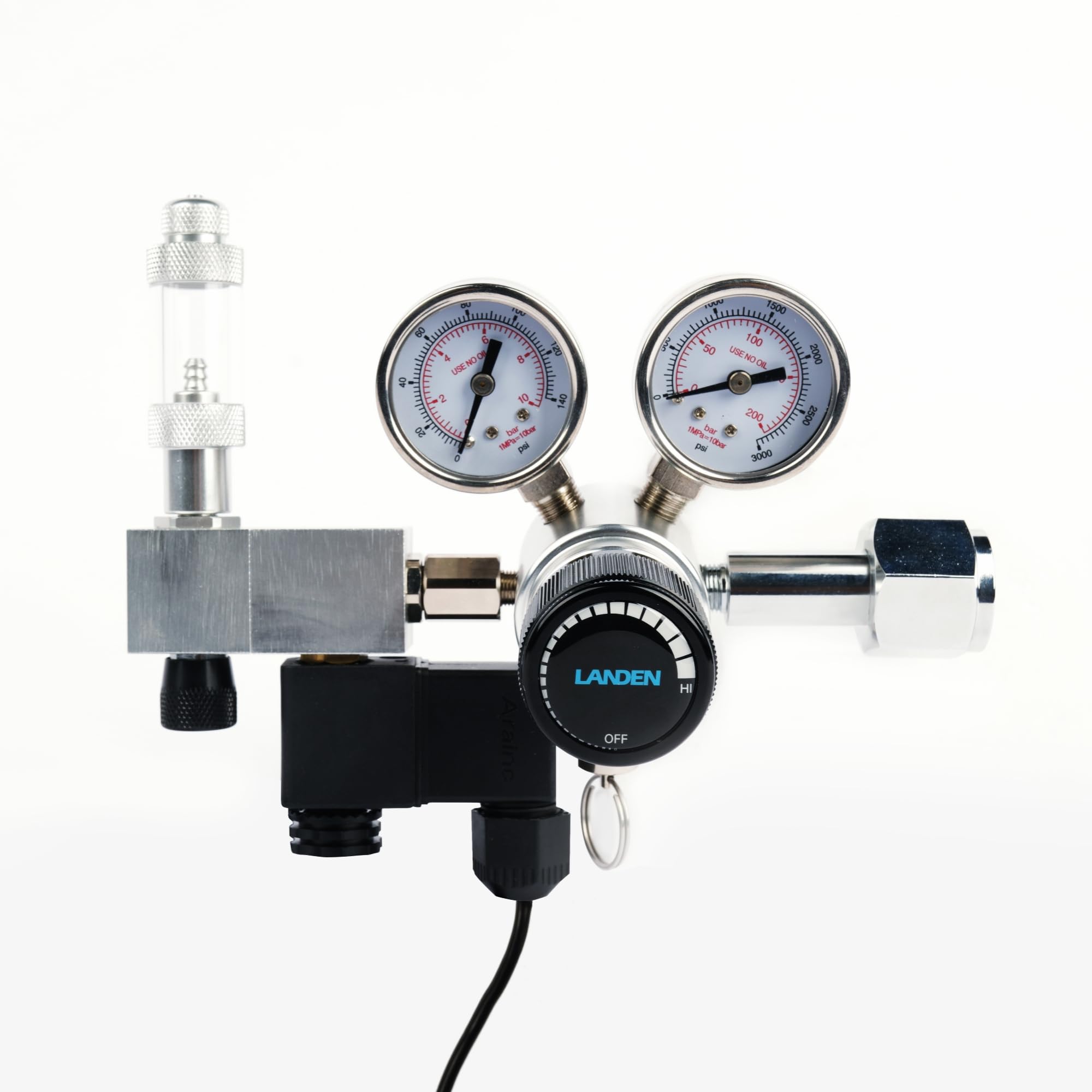 LANDEN AverVita Adv CO2 Regulator, Big Dual Gauges Display, 12V DC Solenoid with Bubble Counter and Check Valve, Safety Assurance, Fits CGA320 CO2 Cylinder Includes CO2 Indicator Solution Kit