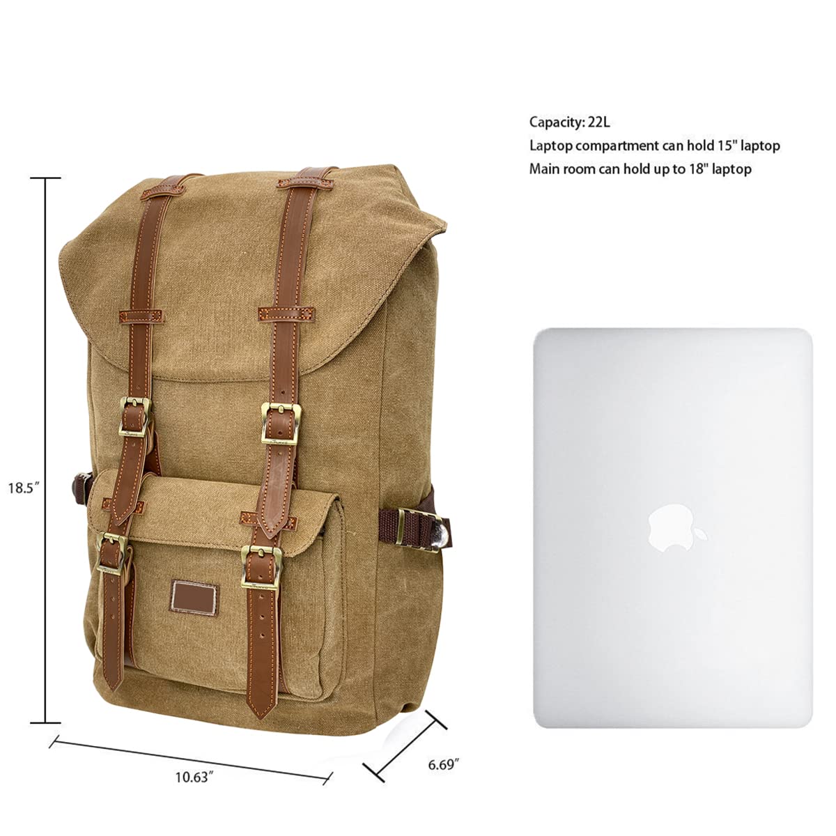 KAUKKO Mochila unisex para estudiantes de 17 pulgadas para portátil de 15 pulgadas, mochila informal, mochila para senderismo, 47 cm, 22,4 L, (caqui) (Naranja) - EP5AApricot - 3