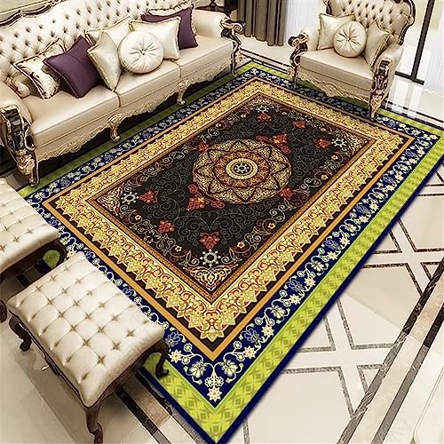 Tapis de salon géométrique vert et brun lavable 60x90cm