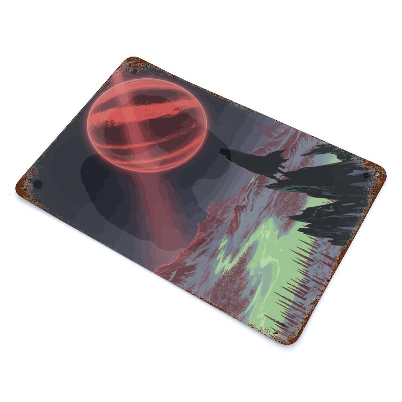 Red Planet Landscape with Cloaked Figure Weathered Tin Sign 11.8"x7.9", for Garage, Bar And Workshop Decor, Vintage Wall Decor