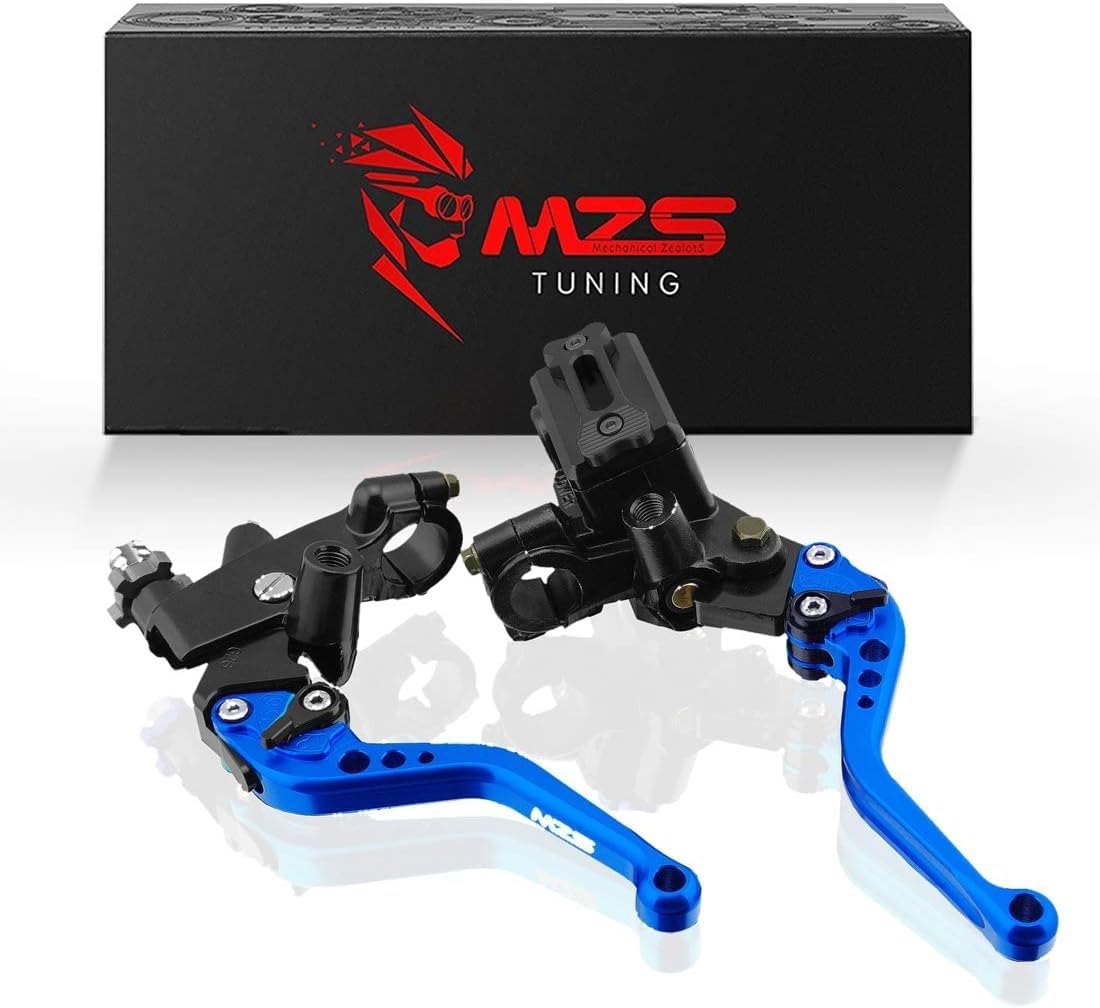MZS Motorcycle Levers Set, 7/8 Brake Master Cylinder Clutch Cable Lever, Universal Short Adjustable CNC Blue Compatible with Motorbike Ebike Street Sport Dirt Pit Mini Bike Scooter ATV