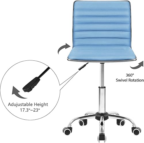 Miniatura 6 de Homall Silla moderna ajustable de respaldo bajo acanalada sin brazos, silla de oficina, silla de escritorio, silla de tocador, sillas giratorias de