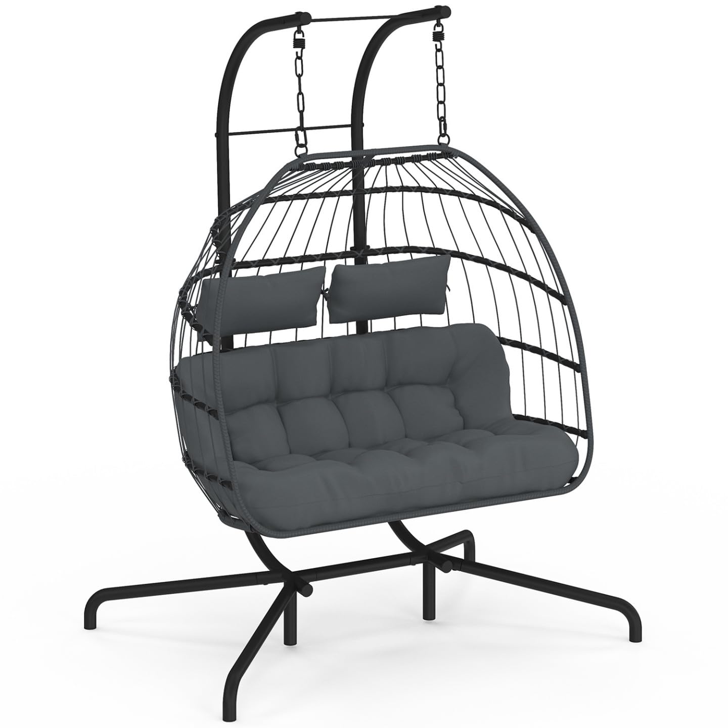 IDMarket - Fauteuil Oeuf Suspendu ajouré 2 Places Effet rotin Gris avec Coussin Gris