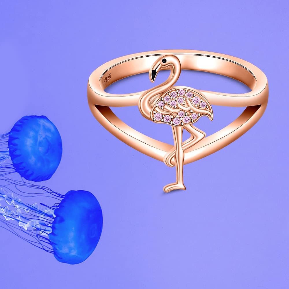 Flamingo Ring for Women Sterling Silver 925 Cute Animal Pink Bird Flamingo Wedding Engagement Finger Rings Summer Jewelry Christmas Gifts