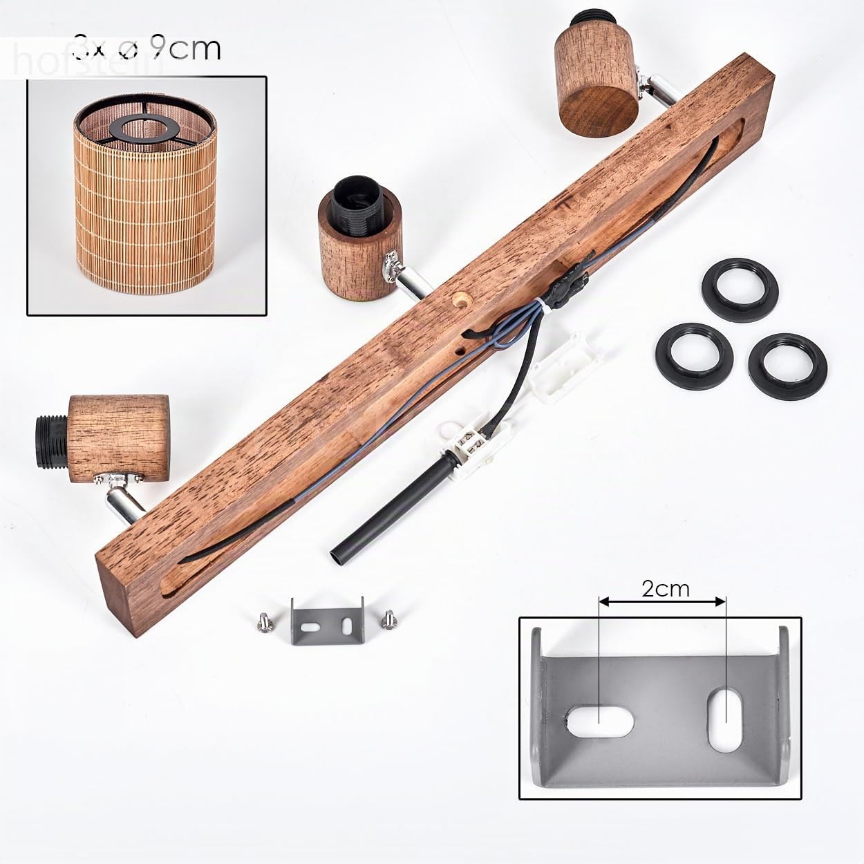 Lampada da soffitto Kinnared, lampada da soffitto moderna in legno/metallo/bambù in marrone scuro/cromo/naturale, lampada a 3 luci in design scandinavo con faretti regolabili, 3 x E14, senza lampadine