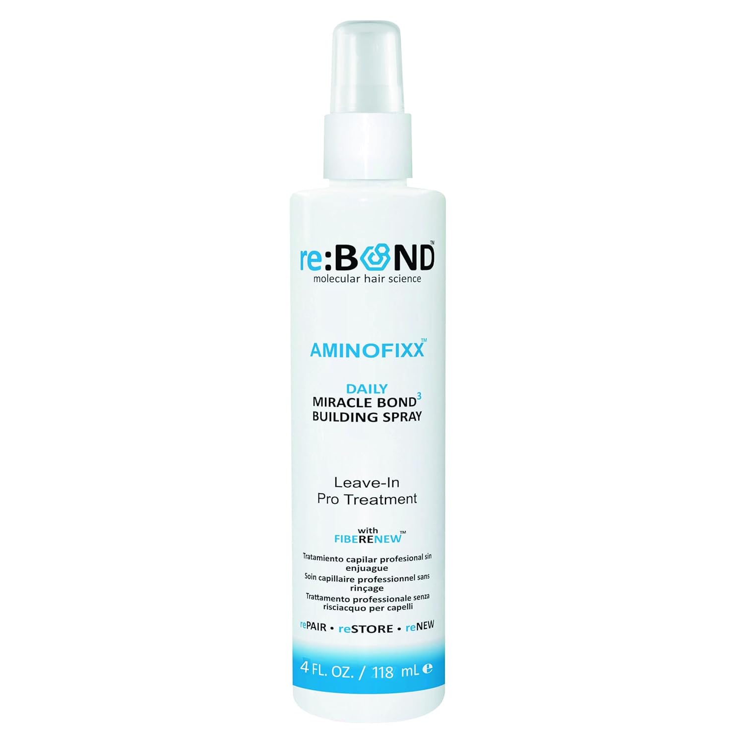 reBOND Hair AminoFixx Leave In Miracle Bond³ Building Spray 4 oz. Repairs, Strengthens & Maintains Hair Bonds - Eliminates Frizz & Reduce Breakage - Color Treated, Dry & Damaged Hair