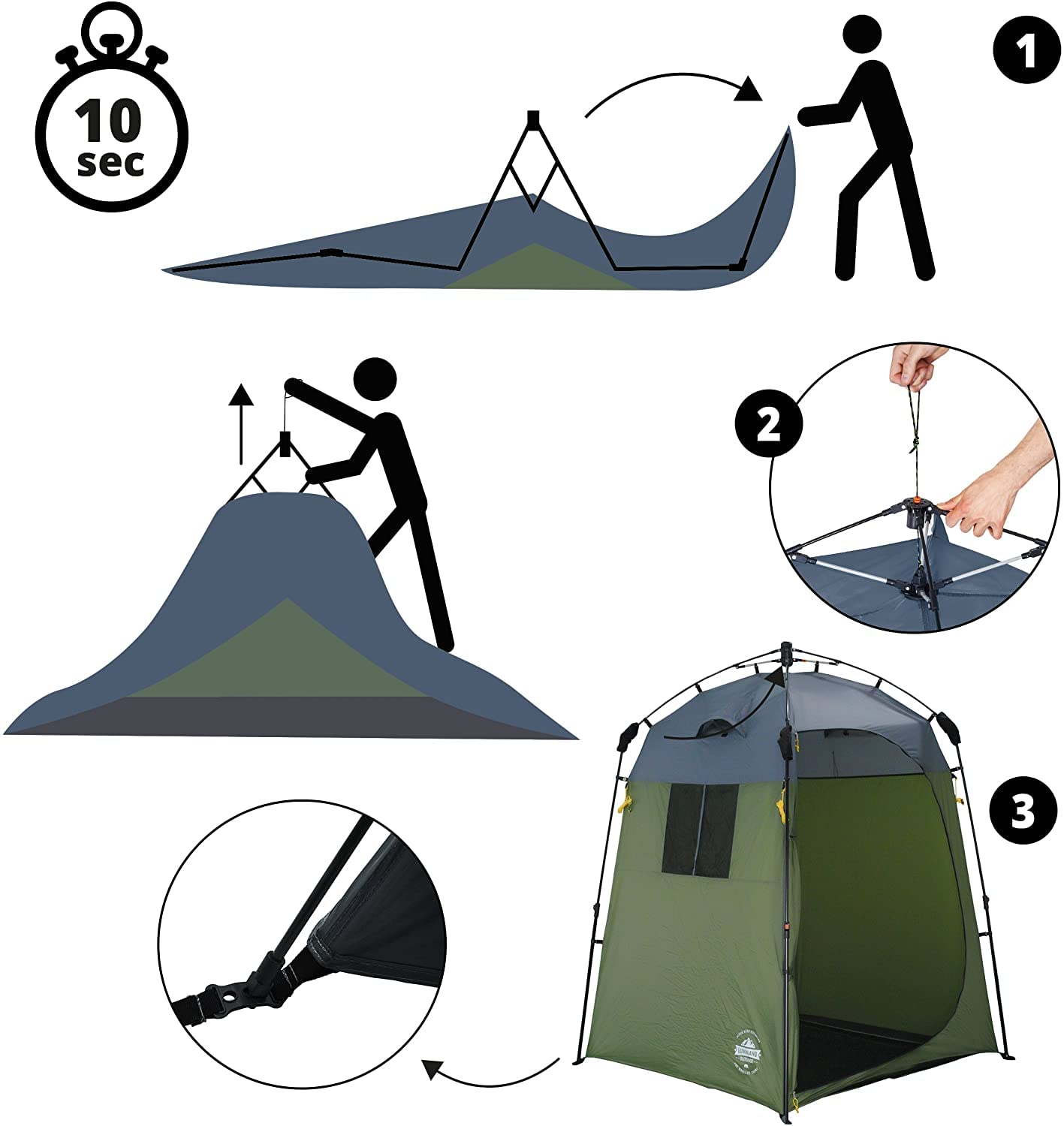 Lumaland Tenda Doccia e Cabina spogliatoio Sistema QuickUp di Montaggio Verde