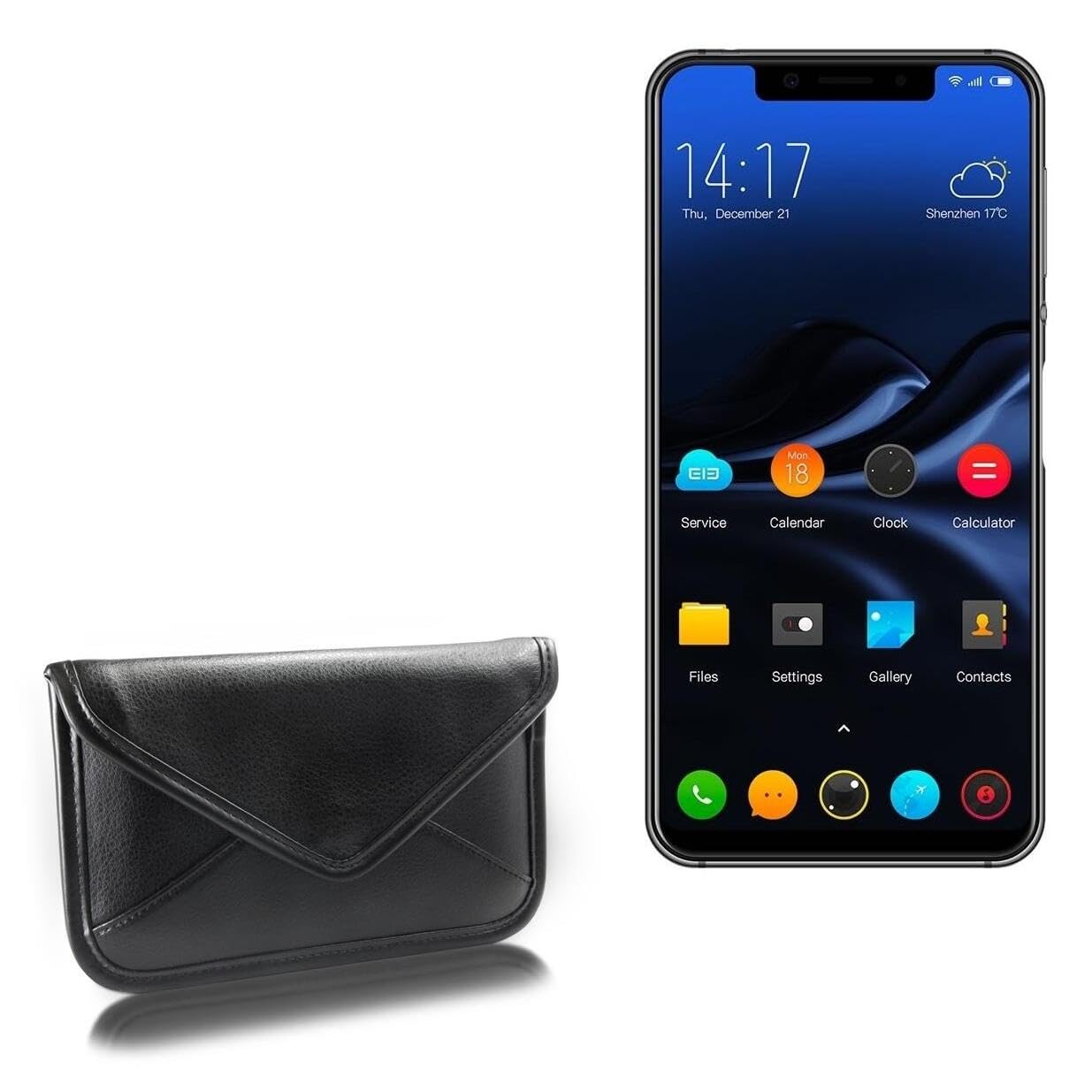 BoxWave Case Compatible with Elephone A4 - Elite Leather Messenger Pouch, Synthetic Leather Cover Case Envelope Design - Jet Black