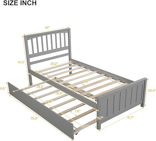 Miniatura 2 de JINS&VICO Sofá cama, cama nido individual, cama de día con nido, cama de plataforma de tamaño individual con soporte de listones de madera, marco de