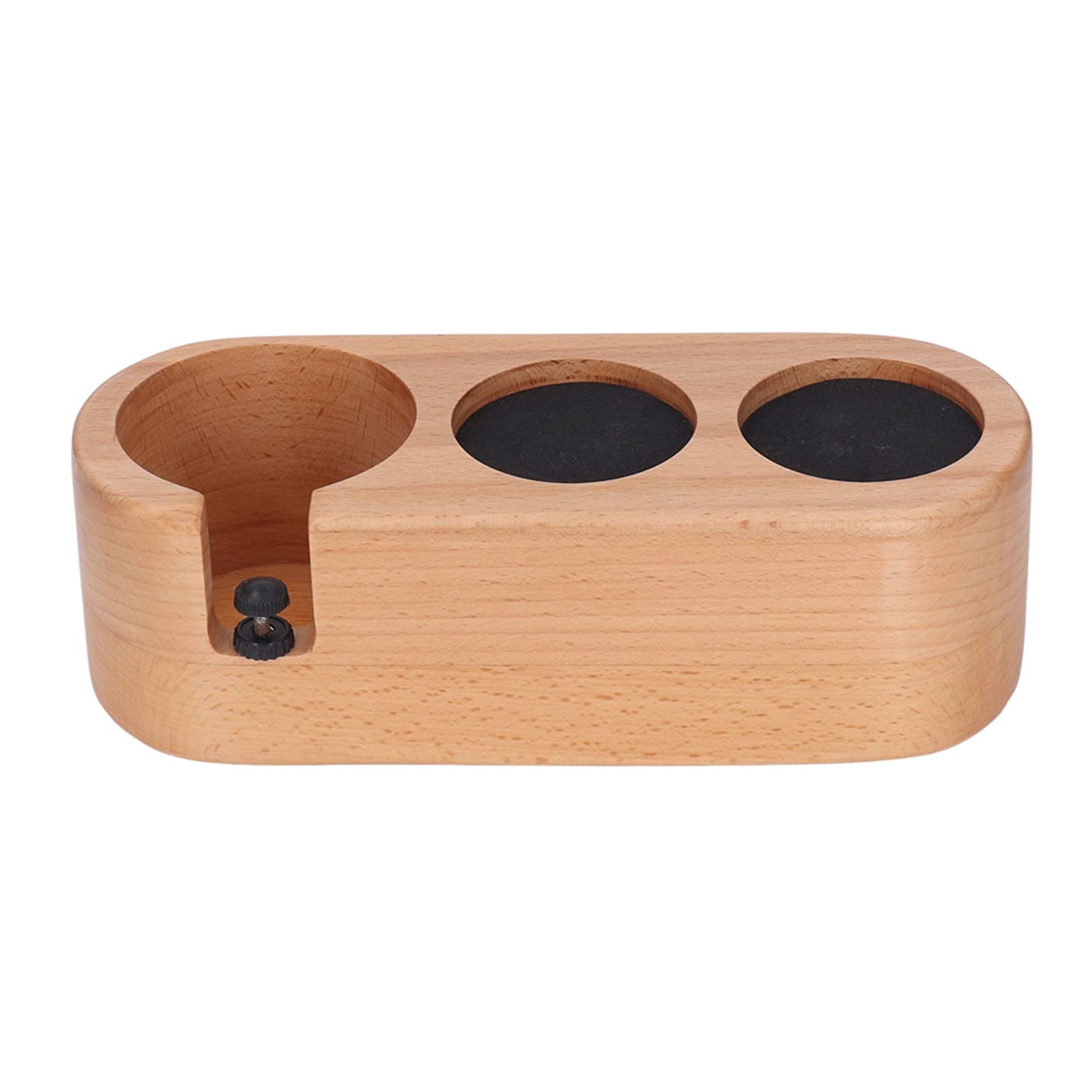 Soporte para prensa de café, estación de prensa de café de madera con 3 orificios para prensas de 58 mm y portafiltros, base antideslizante de haya para la configuración de barra