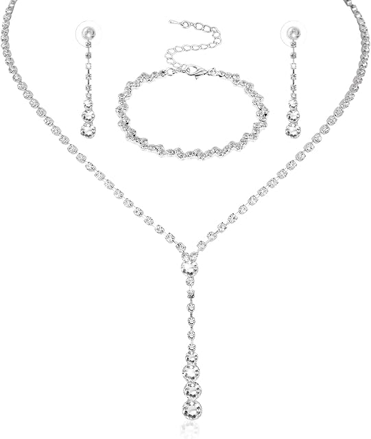 4 Pcs Bridal Necklace Teardrop Dangle Earrings Rhinestone Bracelet Set Rhinestone Crystal Wedding Jewelry Set Rhinestone Choker Necklace for Women and Girls for Wedding Party