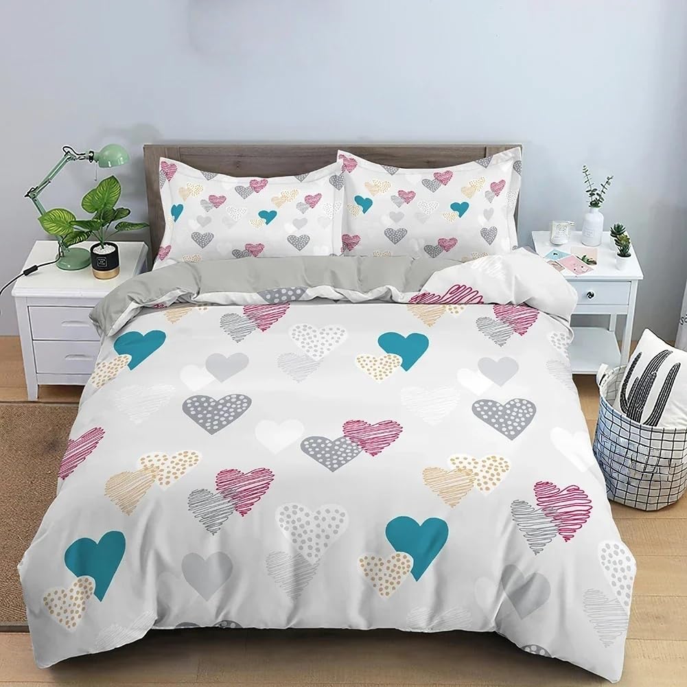 Housse de couette 140x200 cœur graffiti bleu et gris pour lit d'enfant