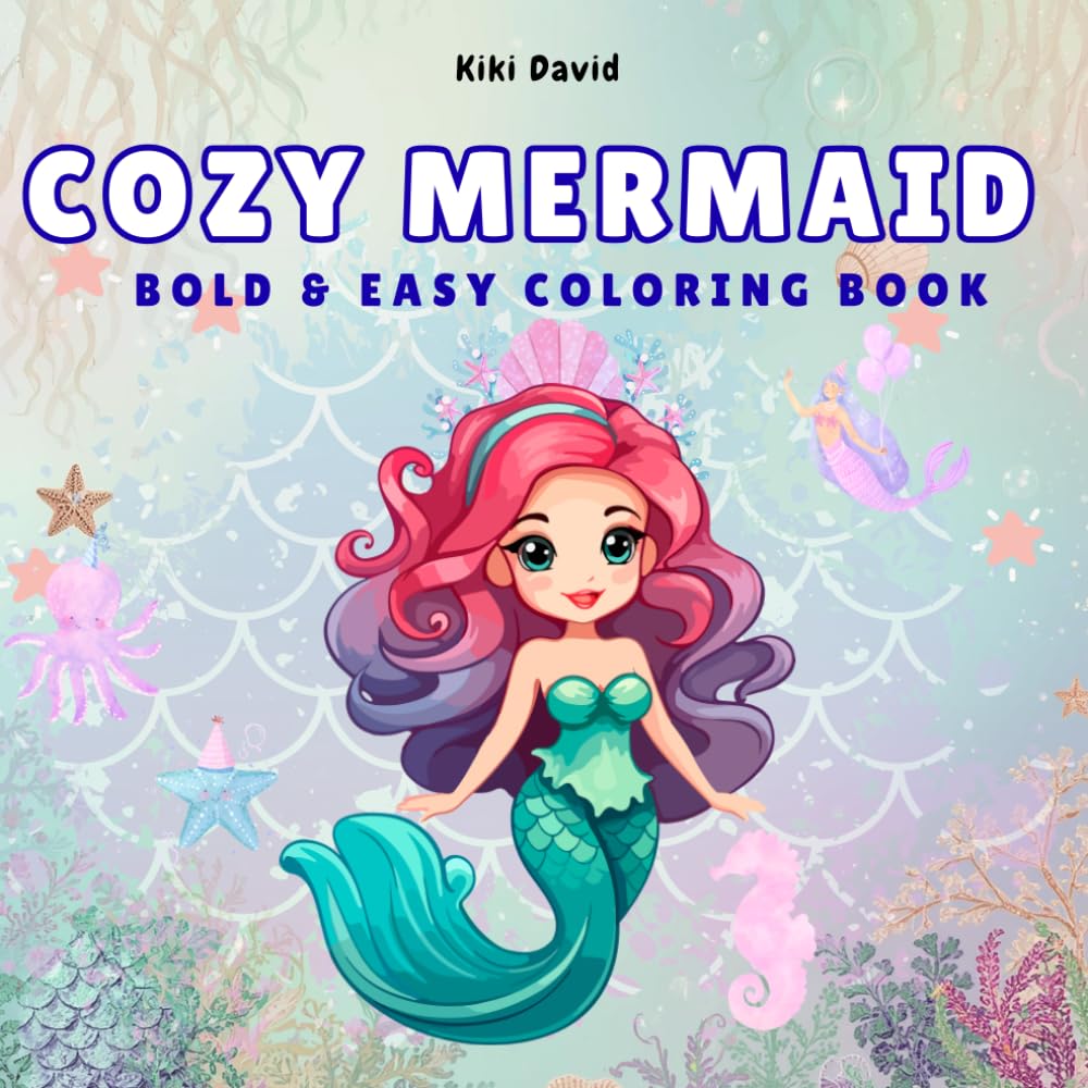 Cozy Mermaid Coloring Book: Adults and Teens Coloring Book with 50+ Bold & Easy Designs Featuring Adorable Mermaids, Cute Sea Creatures & Hygge Underwater Scenes for Relaxation and Stress Relief