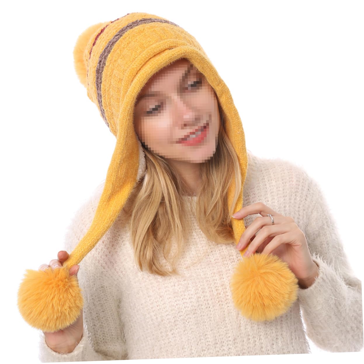 SHERCHPRY 2piezas Gorro De Lana Para Mujer Pompones Cálido y Cómodo Para Actividades Al Aire Invierno Color Amarillo Único