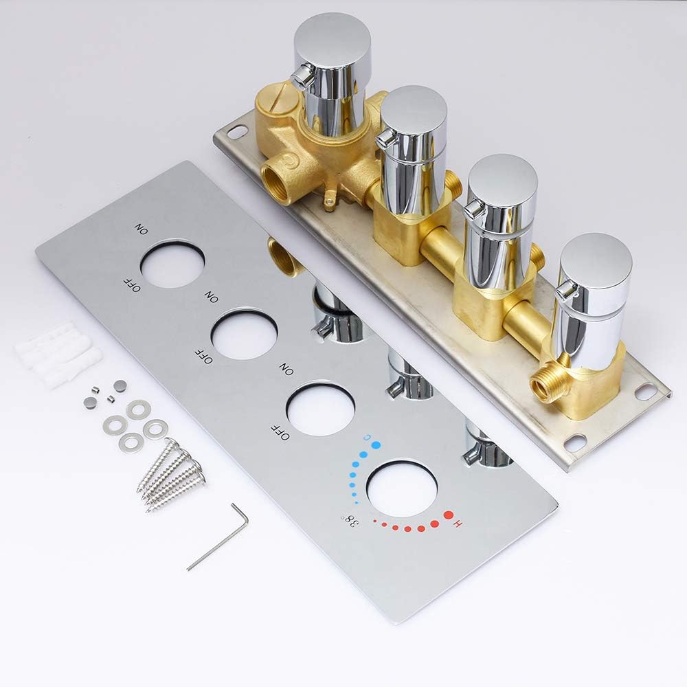 Thermostatic Shower Valve Concealed Mount, Pressure Balancing Brass Shower Mixing Valve, Can Water Flow Control, Polished Chrome