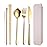 AARAINBOW 6 Pieces 18/8 Stainless Steel Flatware Set Portable Reusable Cutlery Set Travel Utensils Set Including Chopsticks Knife Fork Spoon Straws Cleaning Brush Dishwasher Safe (Golden)