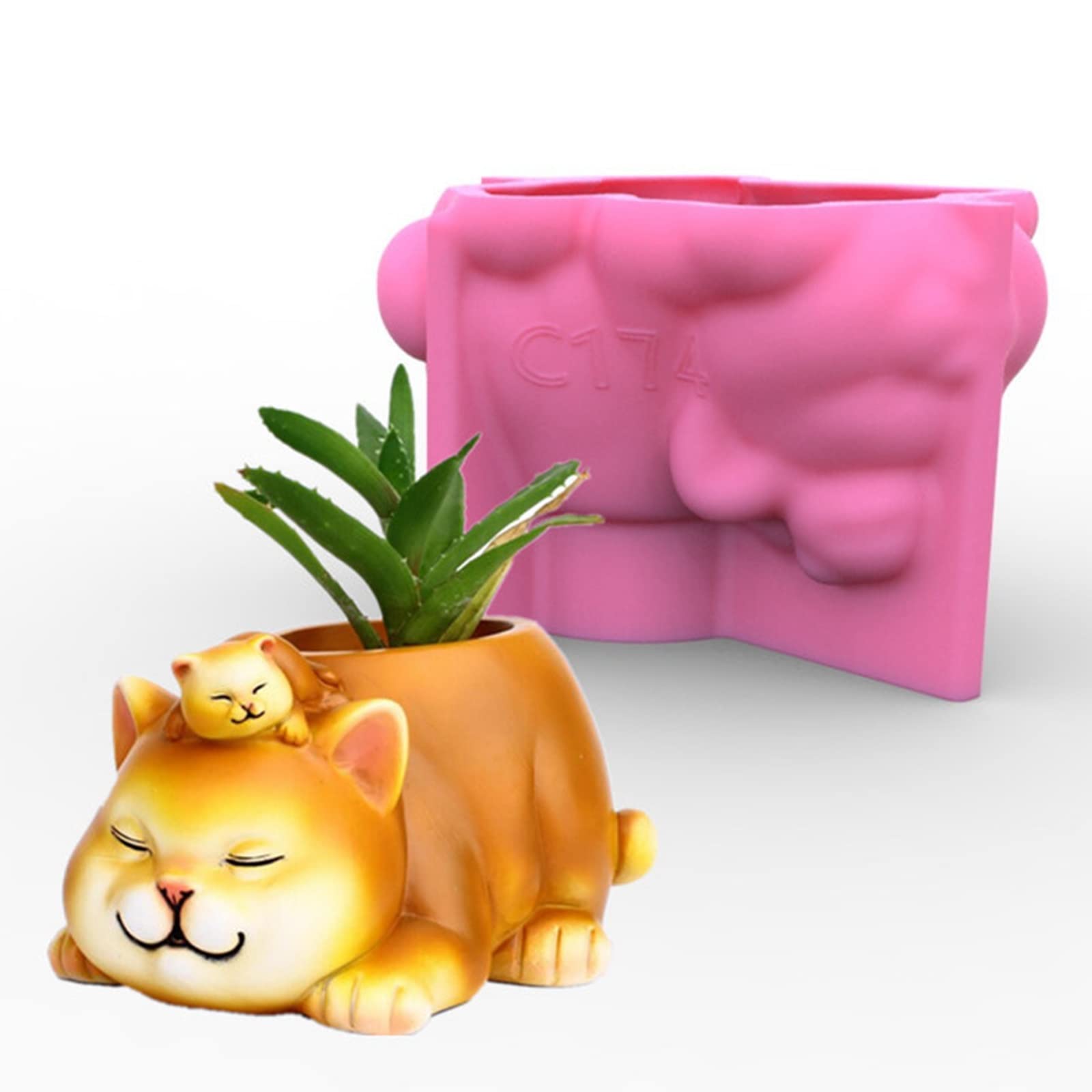 Moule En Silicone En Forme De Chat Pour Pots De Fleurs - 3D, Pour Résine, Plâtre, Argile, Loisirs Créatifs Et Déco