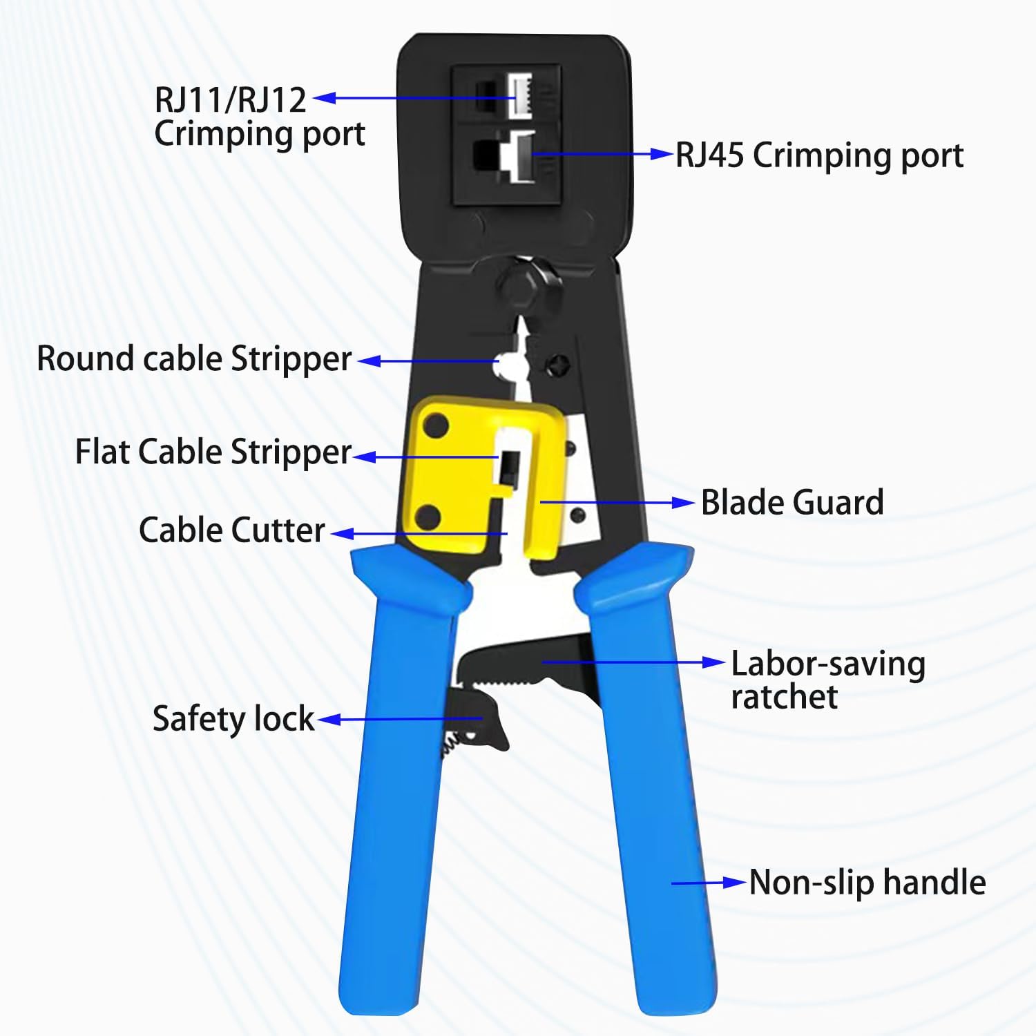 Pass Through RJ45 Crimp Tool, Ratcheting Ethernet Crimping Tool Kit, Ethernet Crimper for RJ45 Pass Through Connector and RJ11/RJ12 connectors