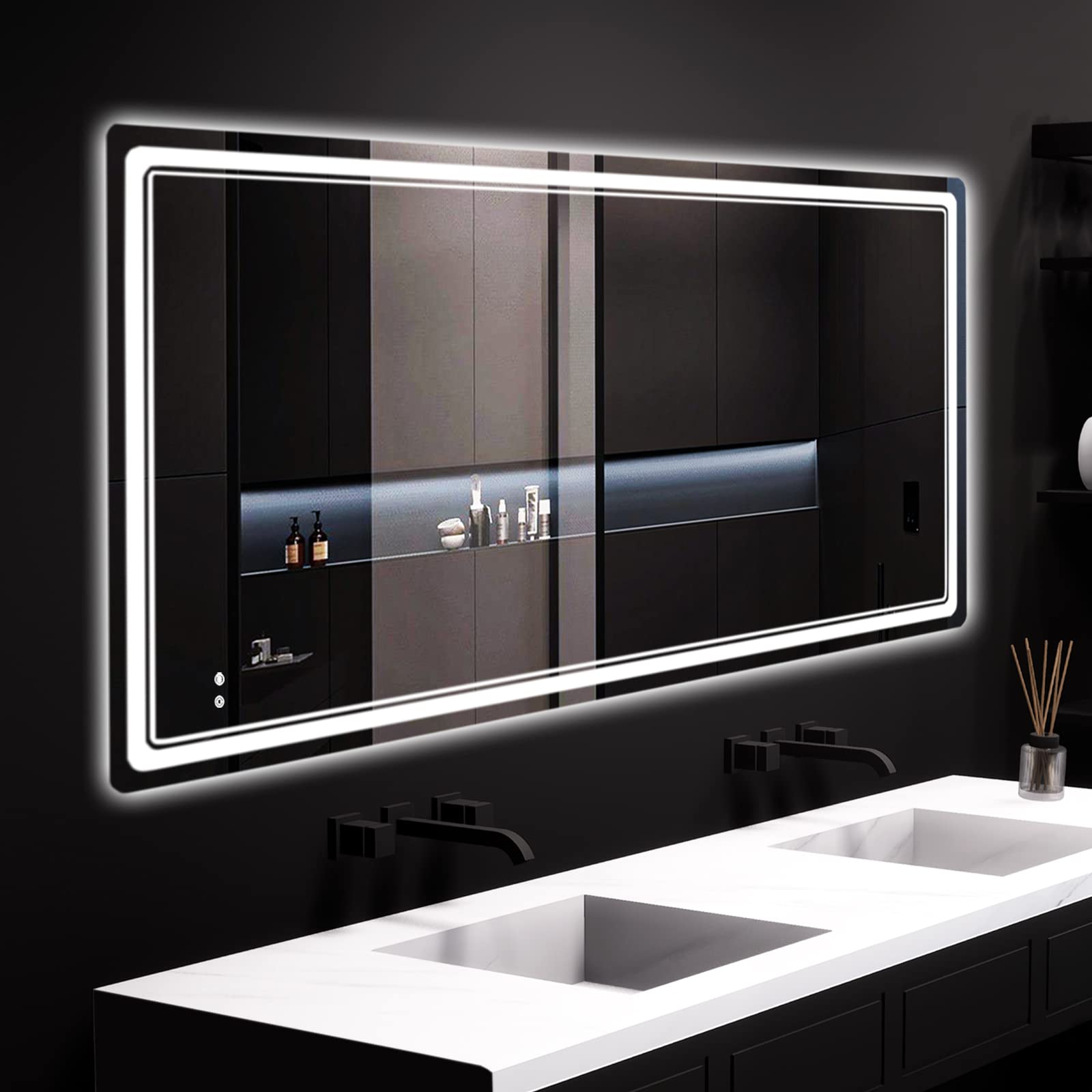 HOMECOOKIN Led Mirror for Bathroom, 27 x 48 Inch Bathroom Vanity Mirror with Lights Adjustable 3 Colors, Anti-Fog Wall Mounted Backlit Mirror Bathroom, Horizontal & Vertical