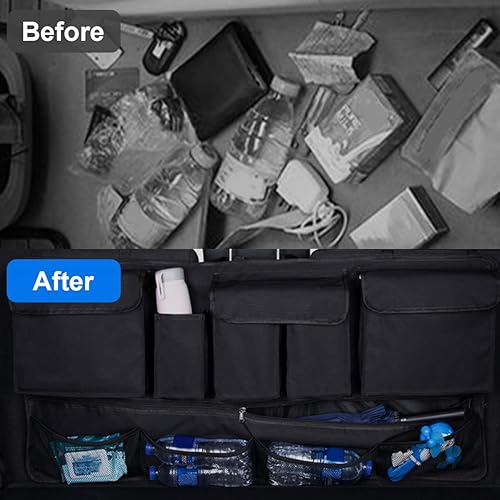 Miniatura 3 de Mandark Organizador de maletero de automóvil, bolsa de almacenamiento de carga colgante para asiento trasero de vehículo con red elástica robusta,
