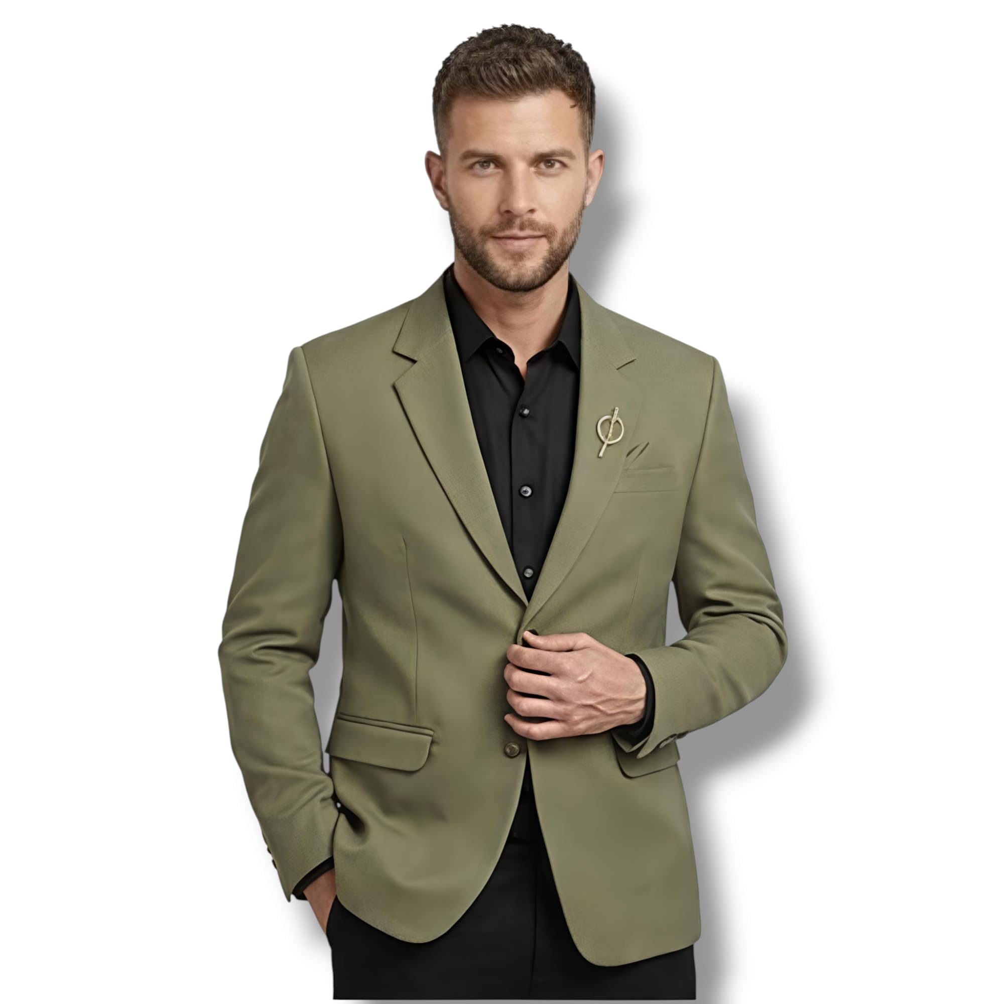 Men's Slim Fit Blazer, Olive Green, Polyester Blend, Notch Lapel, Two-Button Formal Suit Jacket