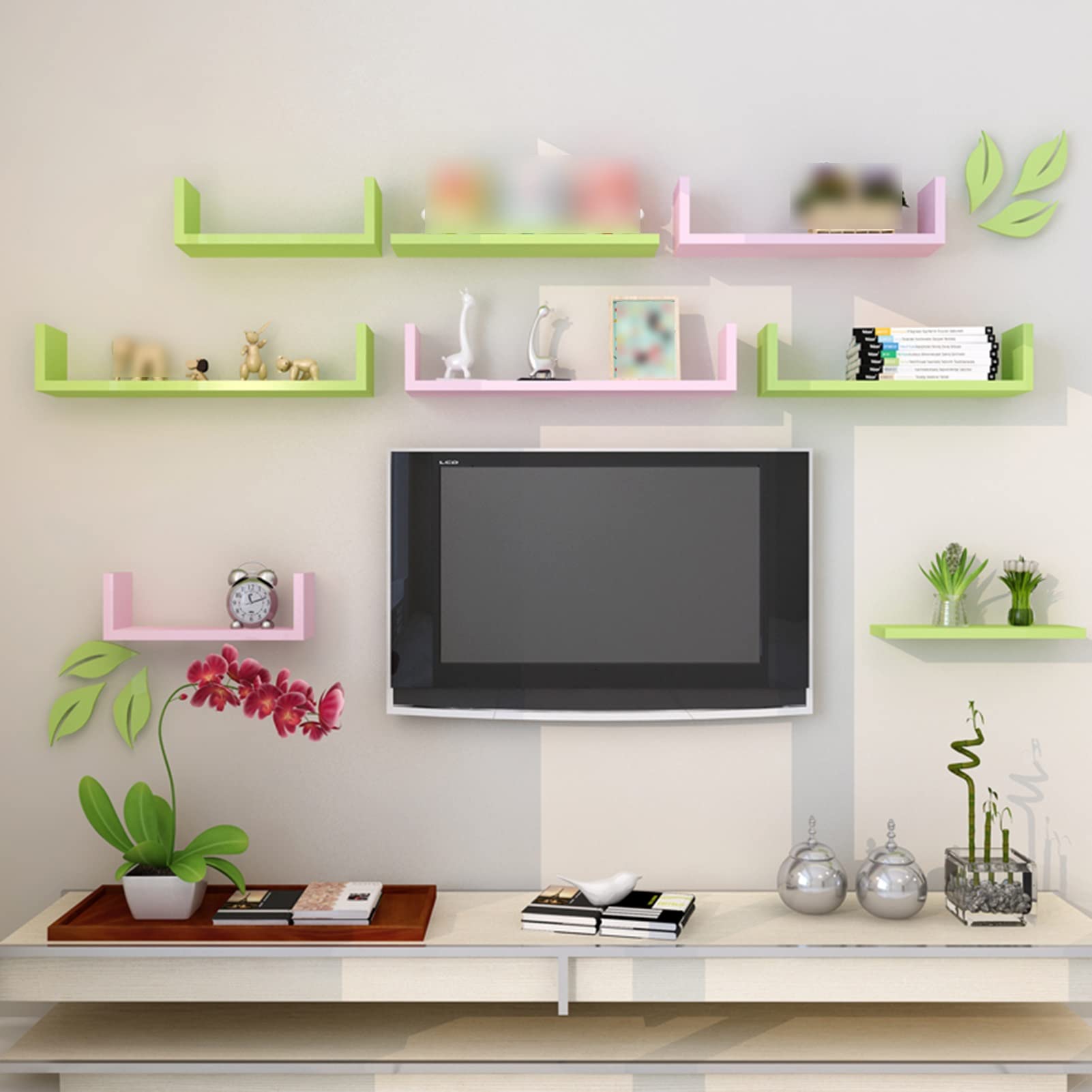 Pływające półki zestaw 3 regałów ściennych DIY do domu, salonu, kuchni, biura, sypialni, studia, dekoracja roślin, regał na książki, żółty kolor