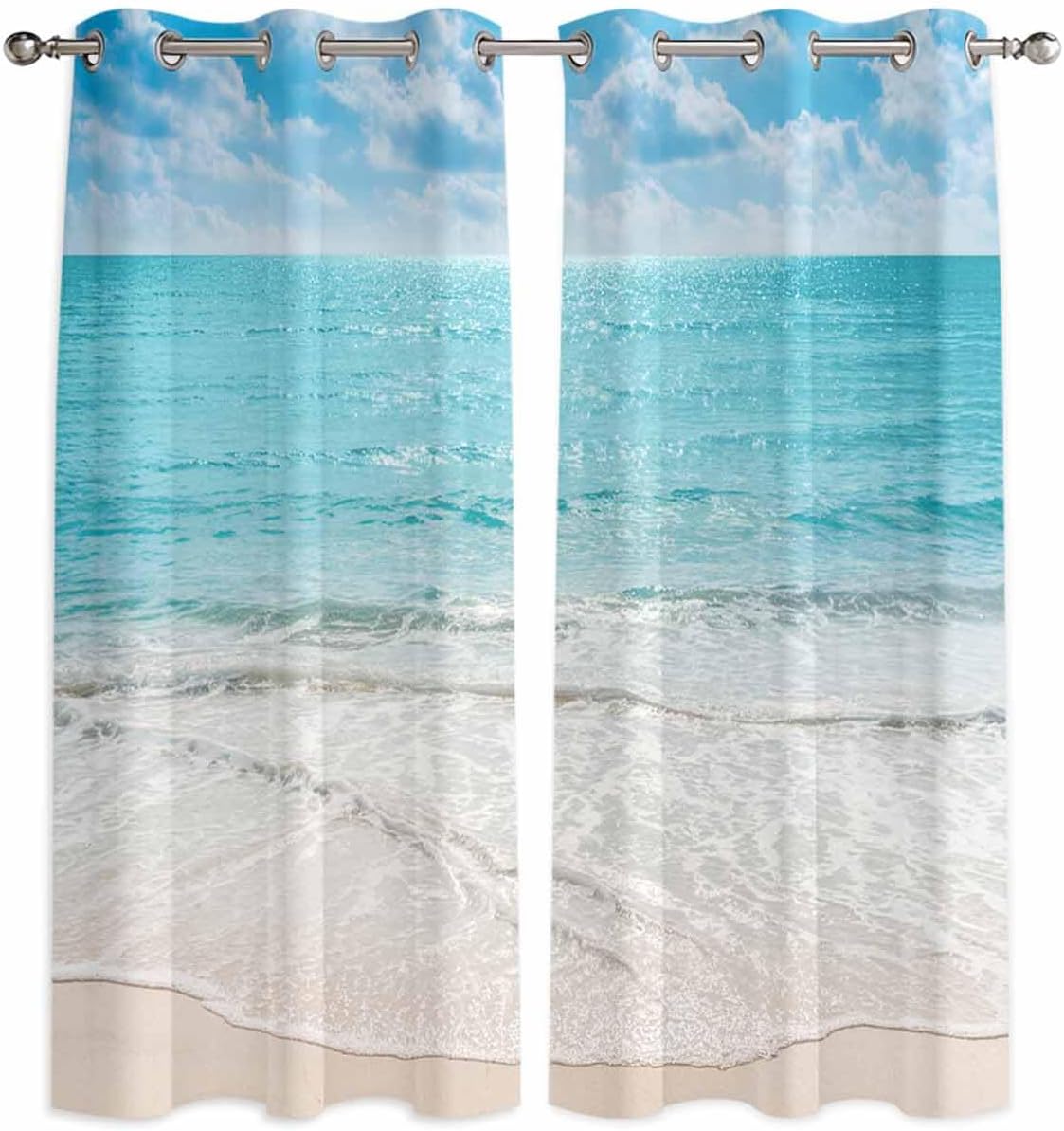 T&H XHome Tropical Curtains, Exotic Beach with Vivid Sky Ocean Island Scenery Window Curtain, 2 Panel Curtains for Sliding Glass Door Bedroom Living Room, 80" W by 84" L
