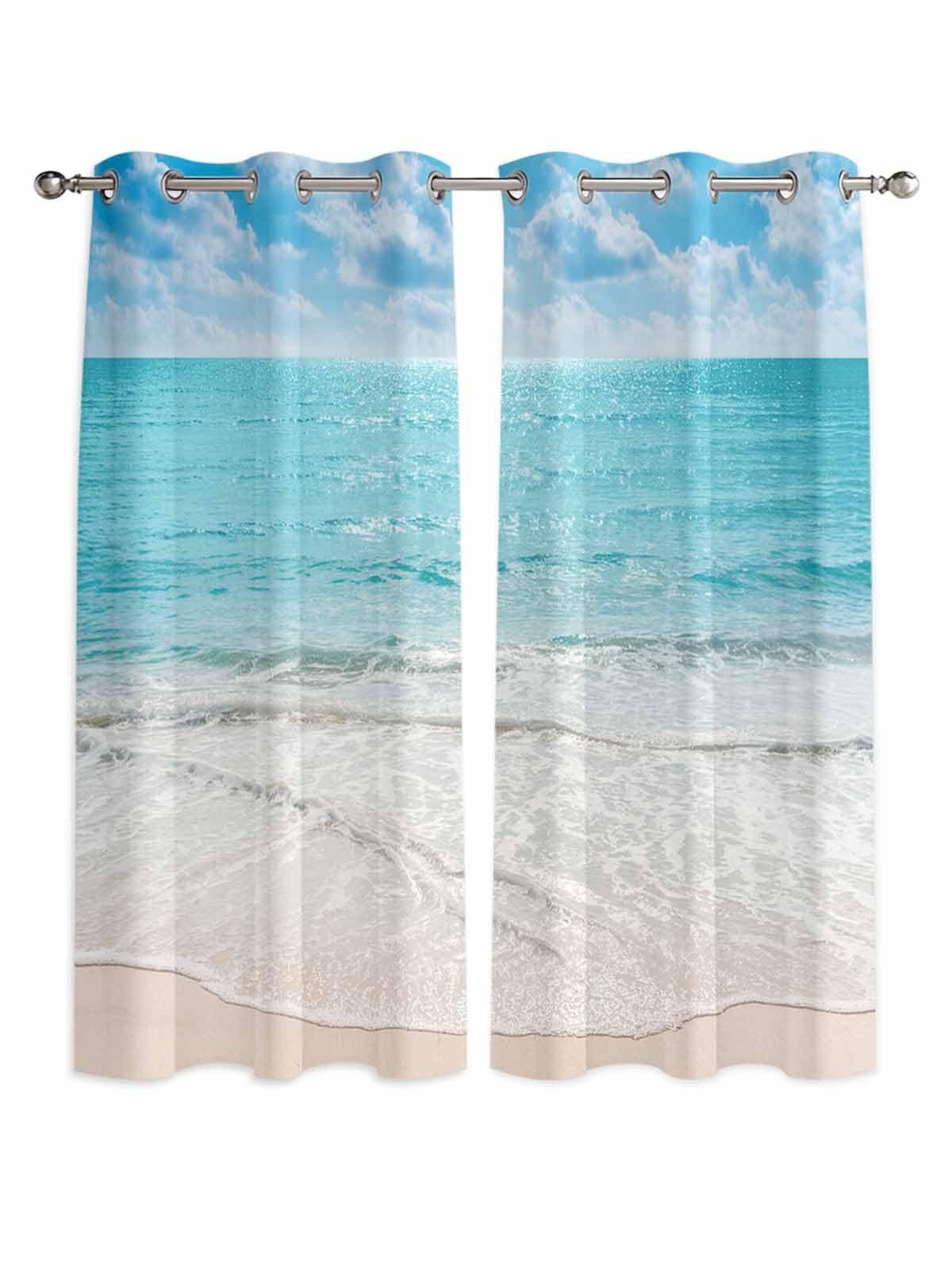 T&H XHome Tropical Curtains, Exotic Beach with Vivid Sky Ocean Island Scenery Window Curtain, 2 Panel Curtains for Sliding Glass Door Bedroom Living Room, 80