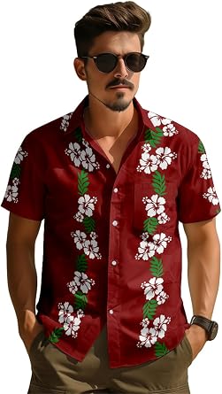 AMOMA Mens Tropical Car Hawaiian Shirt Short Sleeve Button Down Summer Beach Aloha Shirts