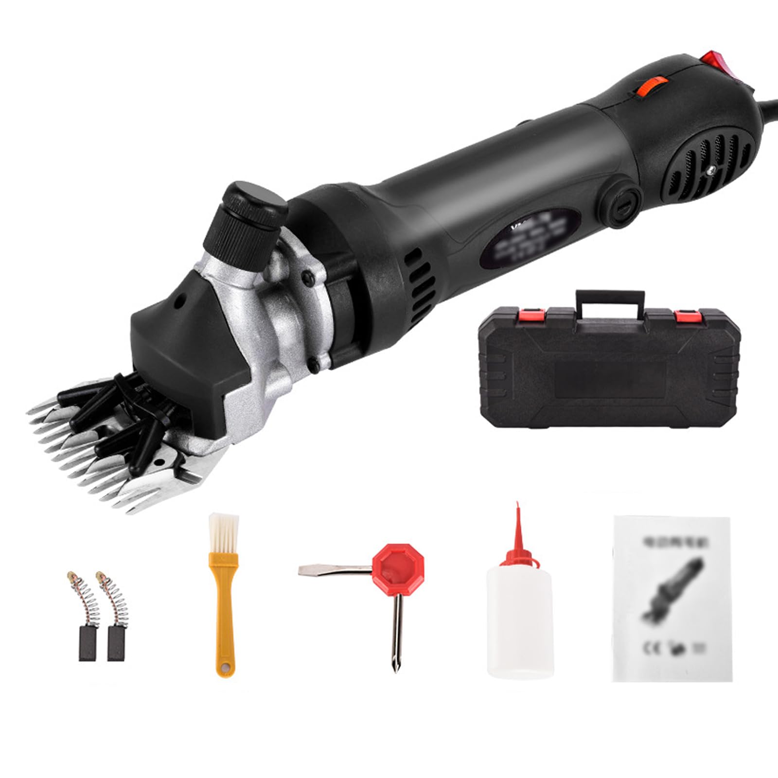 Cesoie per pecore con regolazione elettrica da 900 W, tosatrice per pecore per carichi pesanti a 6 velocità con lama a 13 denti, per cavalli spessi, alpaca, capre Black with 13-Tooth
