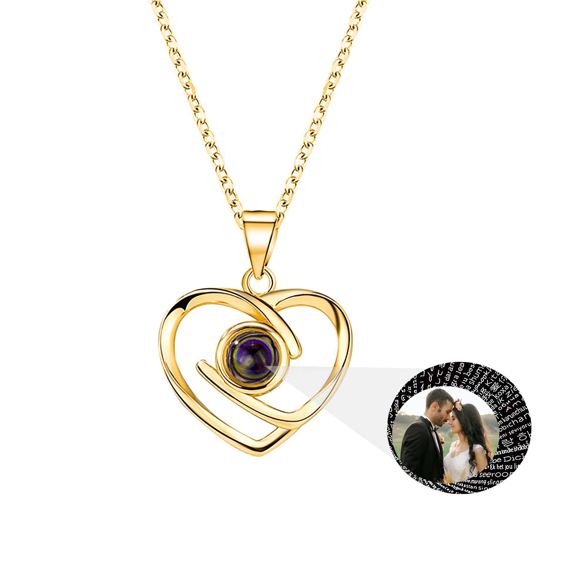 CPSLOVE Elegante Collana da donna di fiori, Collane in argento sterling, zircone intarsiato, Ciondolo pietra nano nero con proiezione Ti amo in 100 lingue, Regalo di compleanno di Natale