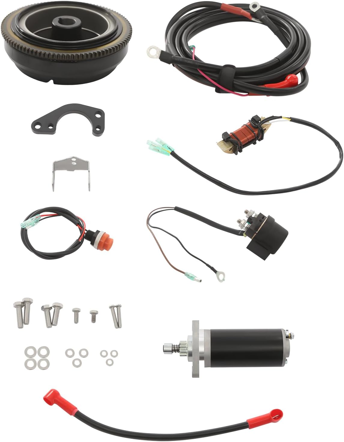 Electric Starter Conversion Kit, Outboard Engine Electric Starter Conversion Kit Outboard Motor Marine Engine Complete Starter Motor Flywheel Kit For Dongfa 2-Stroke 15HP/18HP Outboard Motor