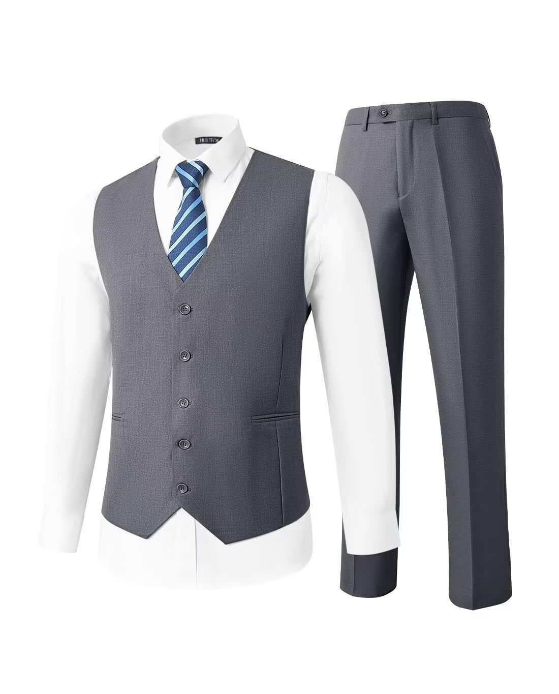 HUUTOE Mens Vest and Pants Suit 2 Piece Slim Fit Suits for Wedding Grooms Dress Waistcoat+Pants Casual Prom Tuxedo Set