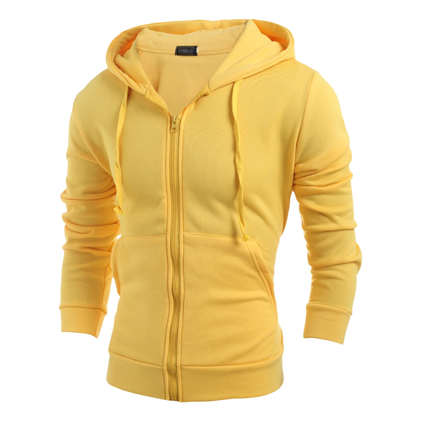 Maiyifu-GJ Men's Full Zip Sport Fleece Hoodie Lightweight Zip-Up Active Hooded Sweatshirt Basic Long Sleeve Slim Fit Hoodies (Yellow,Large)