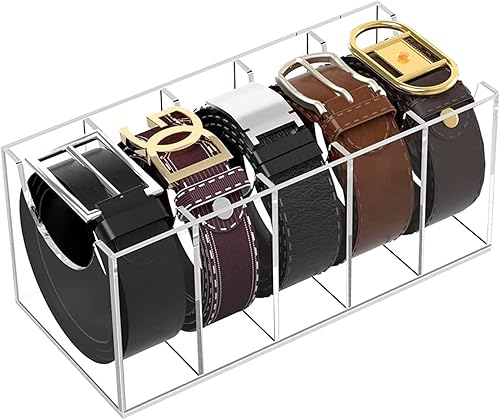 Organizador de cinturón, organizador de cinturón para armario, organizador de cinturón de acrílico de 5 compartimentos, organizador de cinturón