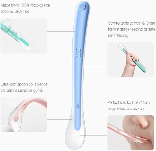 Miniatura 5 de Cucharas para bebés de 6 meses o más para la primera etapa de silicona para la alimentación del bebé, juego de 4 cucharas infantiles de punta suave