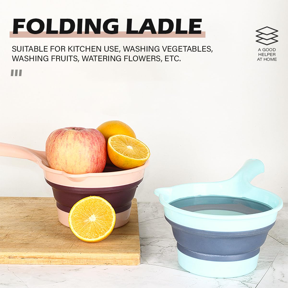 DOERDO Faltbare Wasserschöpfkelle, zusammenklappbar, tragbar, Wasserlöffel für Küche, Bad, Garten, 28,9 x 8,9 cm, 2 Stück