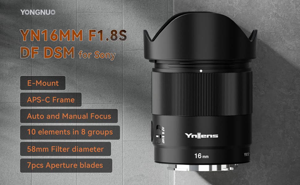 YONGNUO YN16mm DA DSM SONY APS-C専用 YONGNUO YN16 mm F1.8 DA DSM Grande Angular Prime Auto Focus F1.8