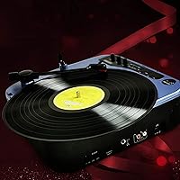 Vista 5 de Tocadiscos de vinilo, tocadiscos para discos de vinilo, tocadiscos con altavoces, diseño Retro, portátil, con forma de maleta, color azul