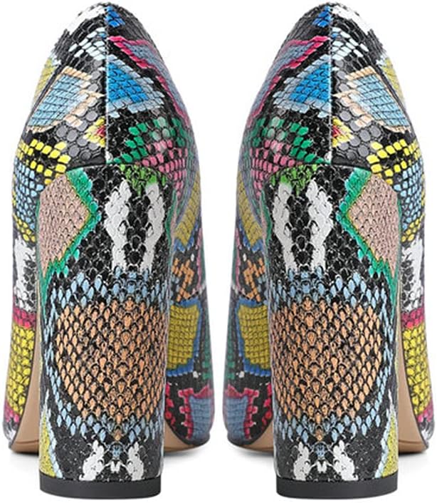 LEHOOR Women Chunky High Heel Pumps Pointed Toe Animal Print Suede Closed Toe Sandals 4 Inch Block Heel Slip On Dress Pumps Shoes Chic Office Ladies Evening Party 4-11 M US