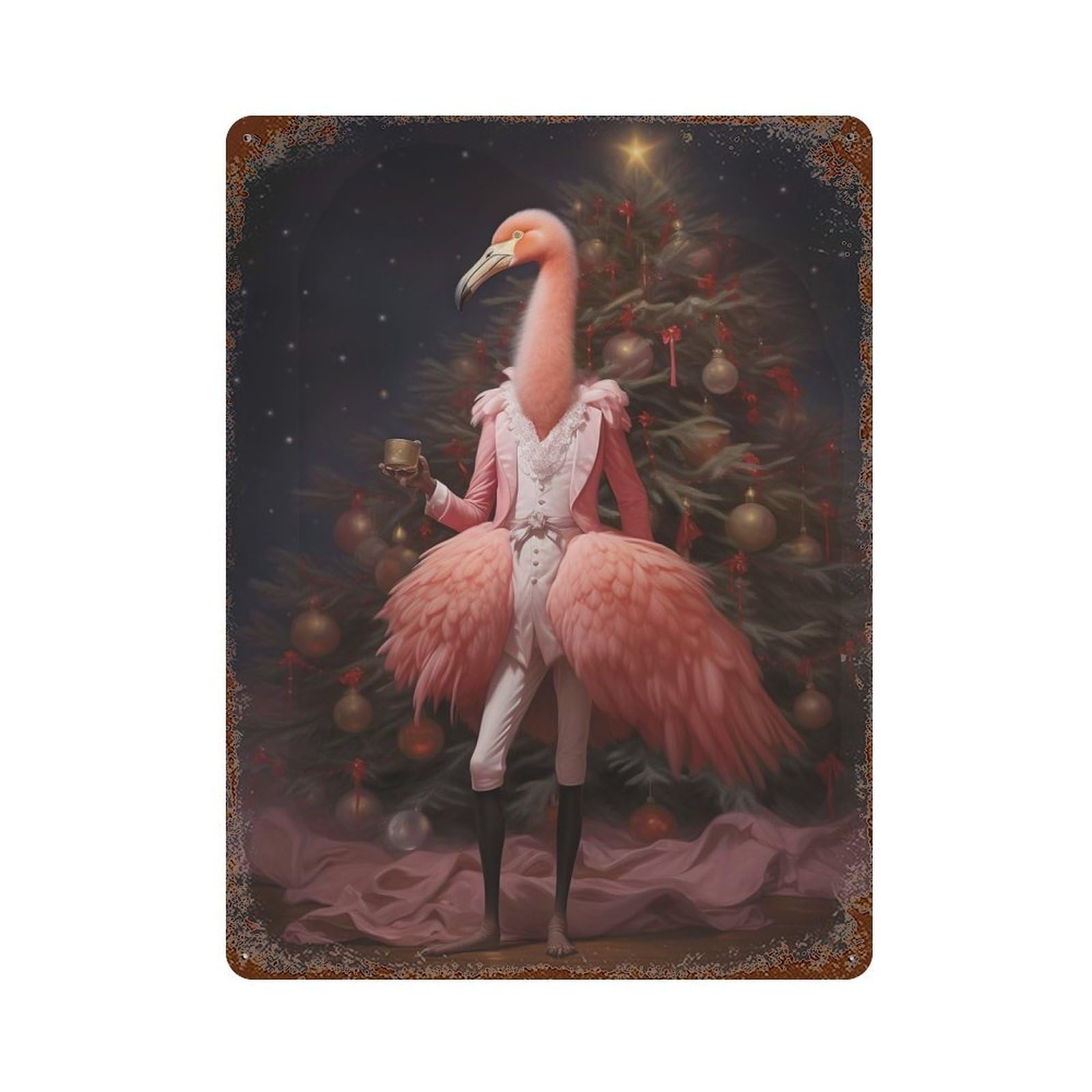 Flamingo Xmas Sweet Decorative Tin Sign 15.7"x11.8", for Bistro, Counter And Cafe Decor, Retro Wall Decor