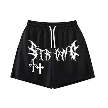 Bobeutou Men's Letter Graphic Print Drawstring Waist Workout