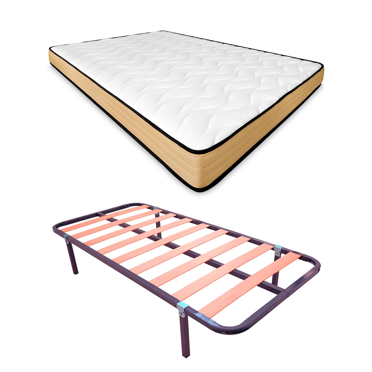 Duérmete Online - Cama Completa con Colchón Aura Reversible + Somier Basic con 4 Patas Abrazadera, 90 x 190