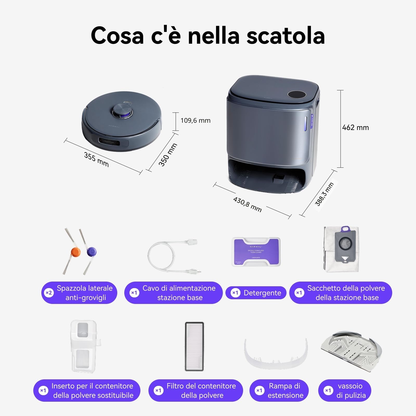 NARWAL Freo Z10 Ultra, Robot Aspirapolvere, Potenza di Aspirazione 18000 Pa, Estensione Mocio Dinamica, Sistema Anti-aggrovigliamento, Pulizia Intelligente con Separazione Umido e Secco
