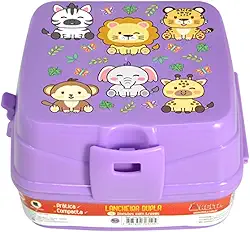 Keita, Lancheira Dupla Com 4 Divisórias Com Travas Infantil Roxa