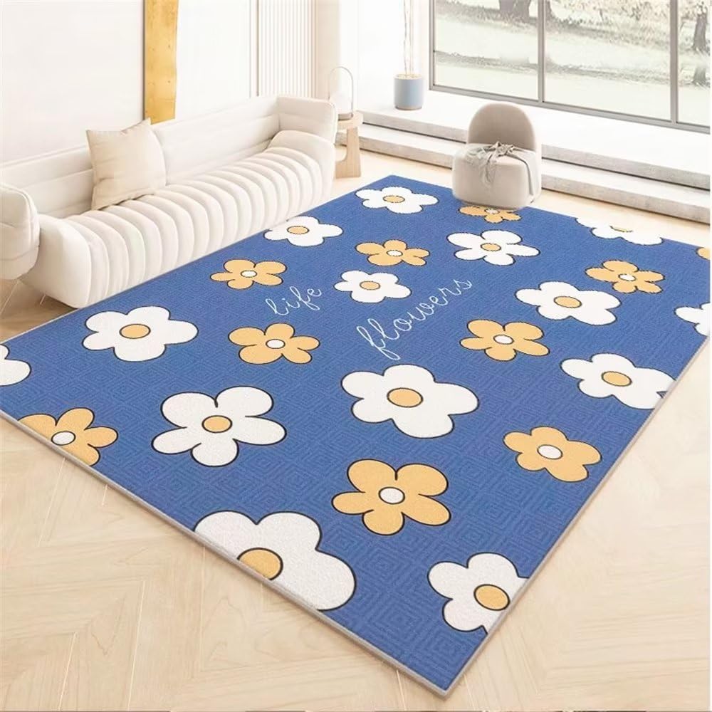 Tapis bleu minimaliste motif fleur 40x60cm pour salon