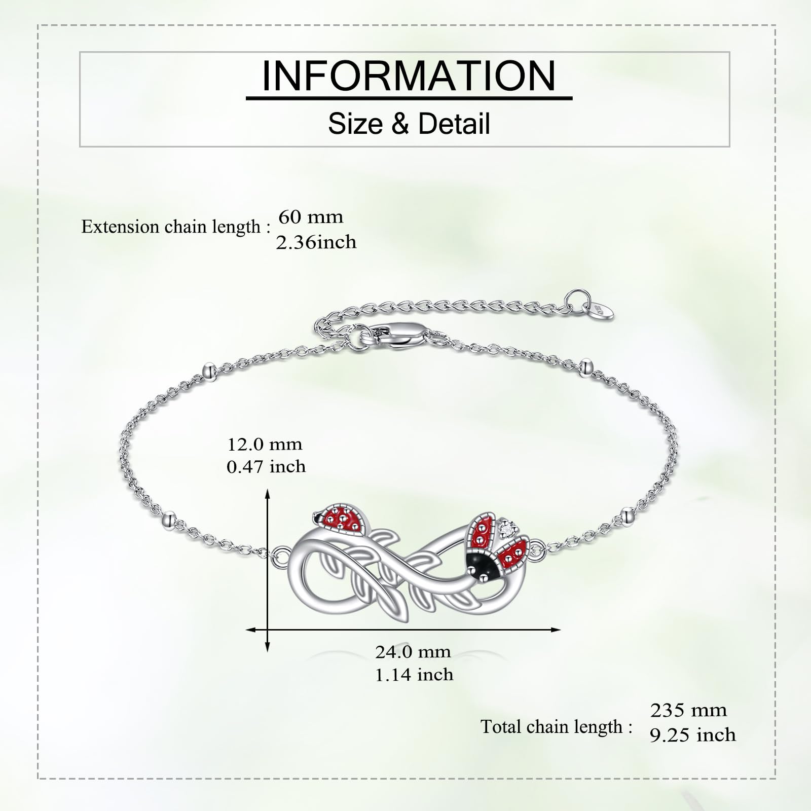 ONEFINITY Pulsera de mariquita para mujer, plata de ley 925, diseño de mariquita, regalo para madre, hija, hermana, abuela