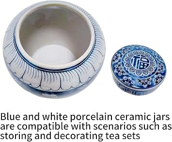 Chinese Ceramics Ginger Jar, with Blue and White with Iids - Tea Canister, Kitchen Home Collectibles Apply to Coffee Spice Tea Storage 850 ML