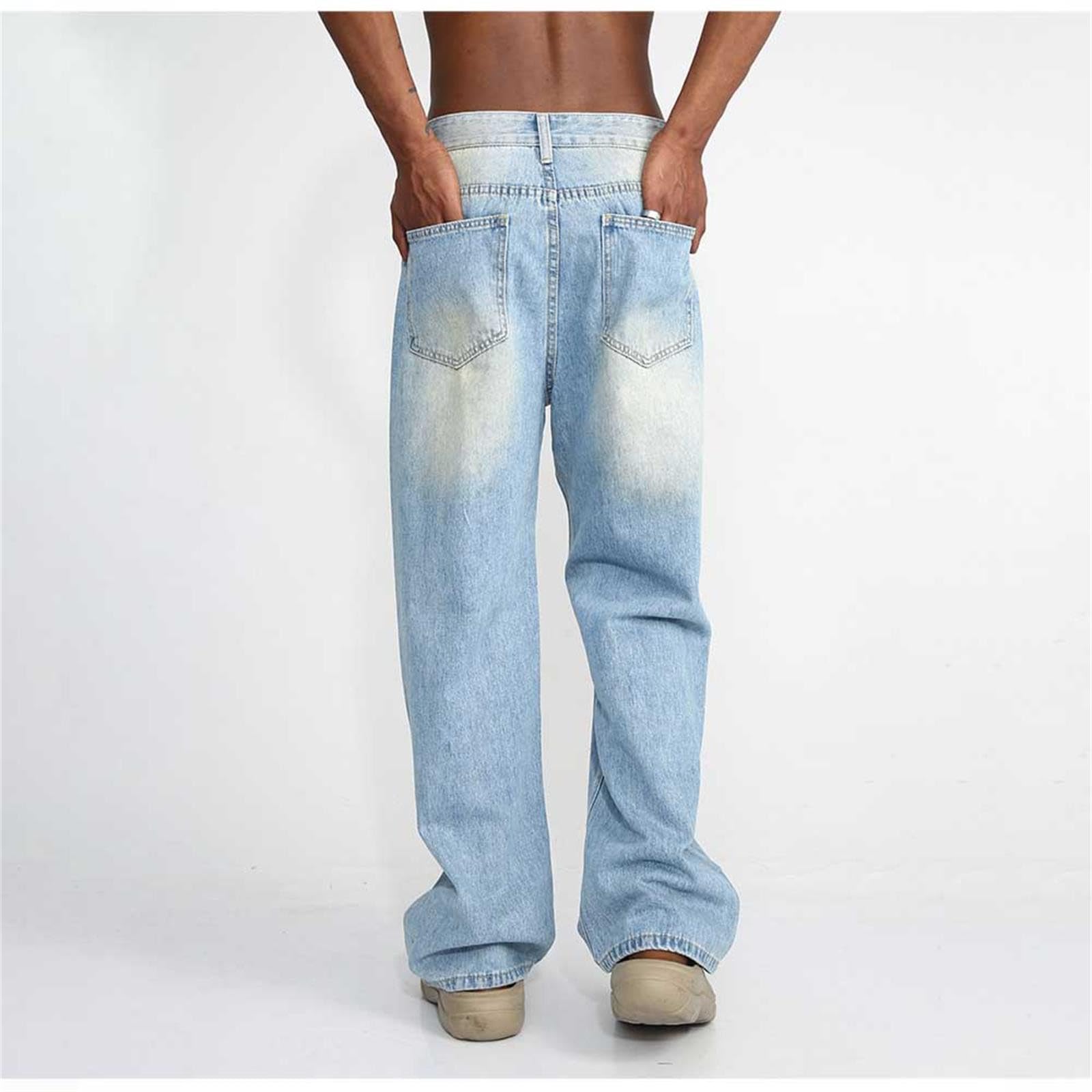 Vaqueros Finos Verano Hombre-Pantalones Casuales Sueltos con Jeans de Cintura Media con diseño Blanco Pulido de Moda